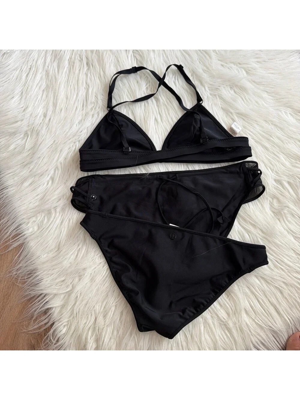Black Triangle Bikini Top and Bottom Set 3 piece size 6